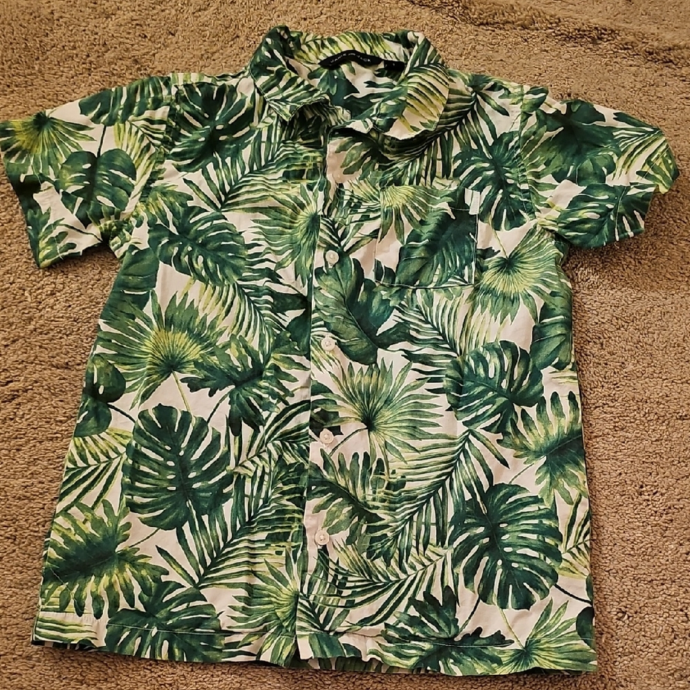 Janie and Jack Green Leaf Print Kids Button Down Shirt